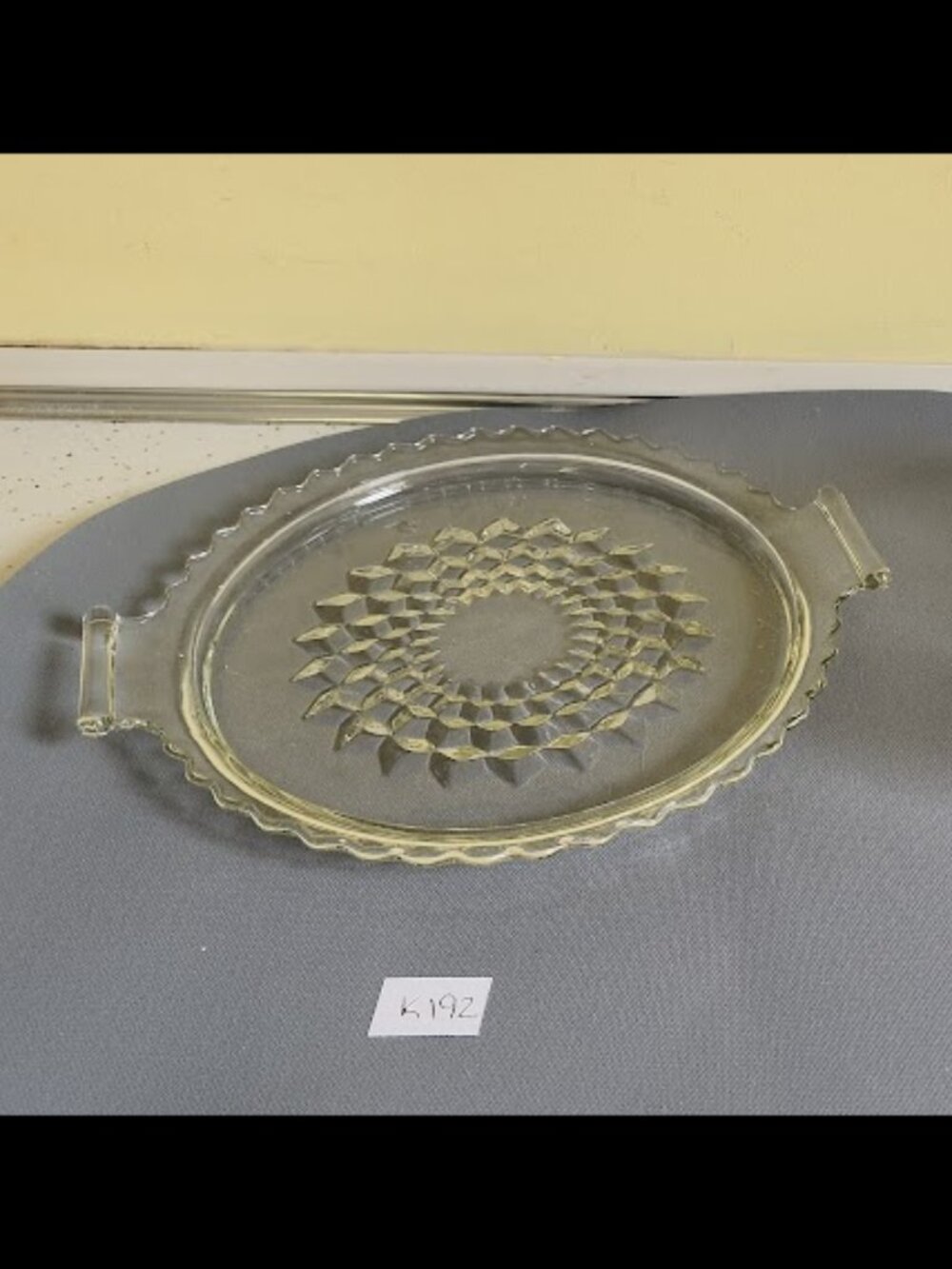 Jeanette Glass Cube Clear Depression Plate 2 Handle Platter Tray